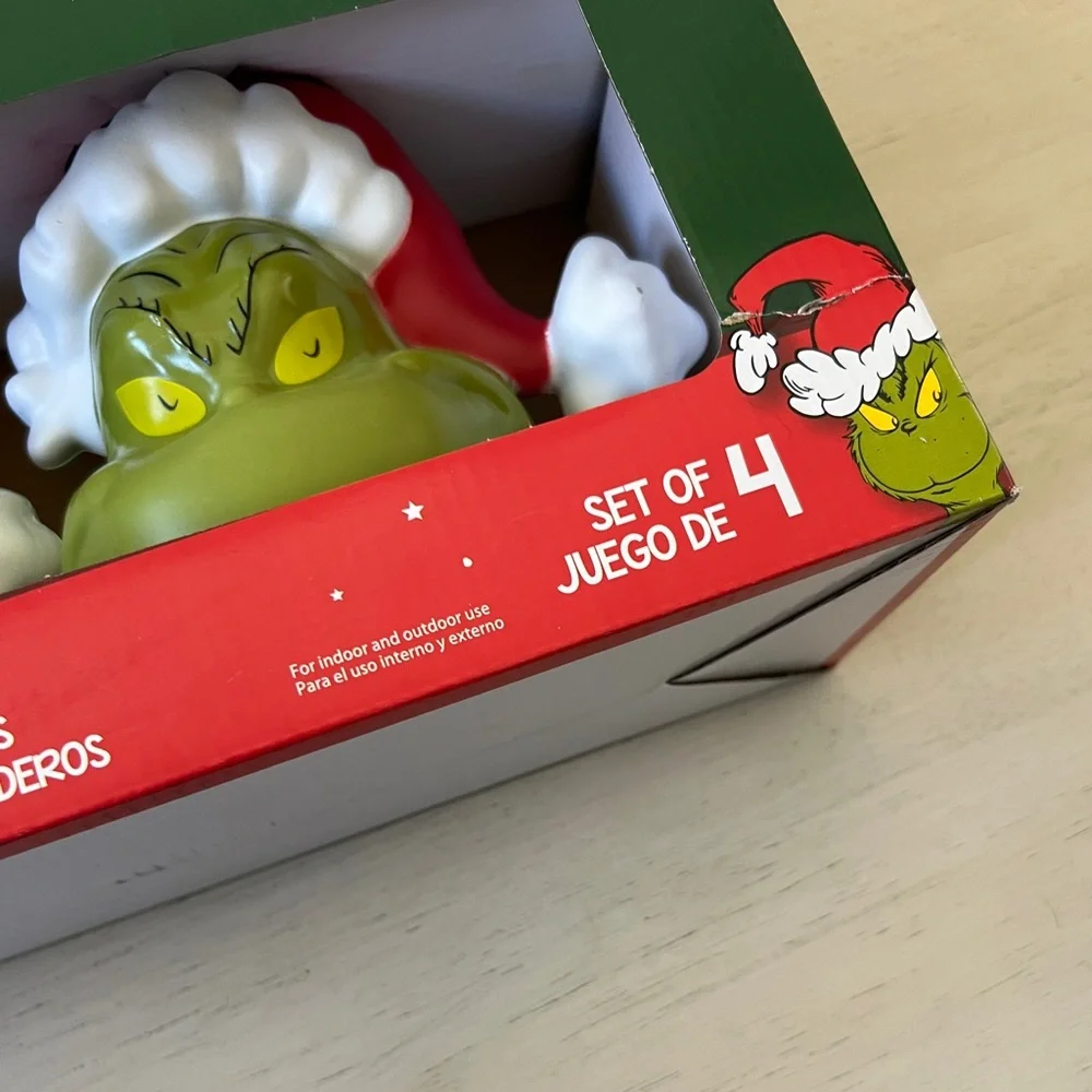 Christmas Green Grinch Battery-Operated Pathway Stakes (4 Count) New in Box